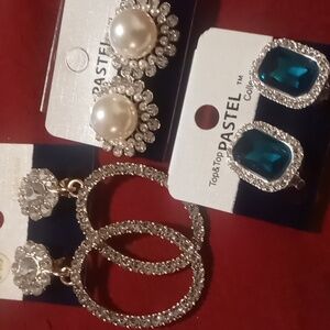 Vintage style clip on earrings large blue crystals oversized pearls beautiful